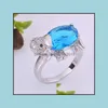 Solitaire Ring Alyans 925 Sier Zircon Köpüklü Kırmızı/Mavi/Mor Moda Takı Anillo de Plata Taş Damlası Teslimat Dhgky