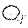 Charm armband 6 8 10mm tiger eye sten svarta p￤rlor armband fl￤tade kvinnor m￤n yoga hand str￤ng smycken v￤nskap g￥va droppe leverera dhy9h