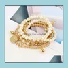 Браслеты очарования 6 шт./Set Gold Sier Color Link Chain Bearl Beads Bracelet Star Mtilayer Beadered Set для женских ювелирных украшений Dealive Dhgh1