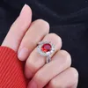 Cluster Rings 925 Sterling Silver Ruby 3cts Diamond For Women Genuine Jewelry Wedding Anniversary Resizable Anillos Mujer Gift