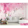 Pap￩is de parede papel de parede 3 D personalizado po rosa cereja borboleta infantil decora￧￣o de casa decora￧￣o 3d papel de parede para paredes de quarto grow dell dhyv4