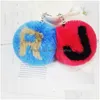 Key Rings Cute English Letters Keychain Fashion Plush Faux Rabbit Fur Pattern Chain Women Bag Hanging Pendant Keyring Ornament Drop Dhb1F