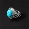Band Rings Natural Stone Blue Turquoises Finger Vintage Antique Fashion Jewelry For Women 425C3 Drop Delivery Dhmtv