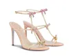 Femme d'été Sandale High Heels Caterina Sandales Strass Rimestone Butterfly Double sangle de marque avec boîte EU35-43