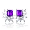 Stud Simple Female Crystal Jewelry Charm Sier Orecchini Luxury Square Zirconia Wedding For Women Drop Delivery Dhnmi