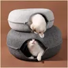 猫のおもちゃ玩具ドーナツトンネルベッドペットハウスナチュラルフェルトペット洞窟丸い毛の丸い羊毛インタラクティブプレイトイキャットドロップ配信ホームガード