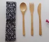 Bamboo Cutlery Set Spoon Fork Knife Tableware Set with Cloth Bag Eco-Friendly Portable Utensil Tableware Set Wholesale