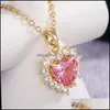 Pendanthalsband Lucky Pink Zircon Peach Heart Necklace For Women Engagement Wedding Gold Jubileum Presentkrage de Mujerpendant D DH6X1