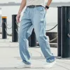 Pantalon Homme Homme Été Mince Lâche Jeans Grande Taille Hip-Hop Pantalon Denim Jambe Large Stretch Droite Bleu