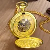 Pocket Watches Collection Mechanical Watch for Men Women Steampunk Skeleton Fob Chain Pendant Reloj Slooth Golden Gold Montre de Poche