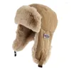 Boinas moda ushanka camurça piloto de inverno chapéu de pelúcia feminina espessada e quente russo evento de vento macio de ear -flafe de esqui ao ar livre masculino