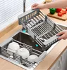 Dish Racks Adjustable Stainless Steel Sink Holder Kitchen Storage Draining Fruits Drainer 230111