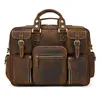 Briefcases Men Crazy Vintage Horse Briefcase Large Laptop Genuine Leather Business Work Tote Travel Cowhide Messenger Bag