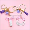 Porte-clés Longes Mode Pompon Femmes Bijoux Az Lettres Initiale Glitter Résine Sac À Main Pendentif Mignon Porte-clés Anneaux Accessoires Dhfhi