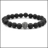 Charm Armbänder Schwarze Perlen Natursteine Kugel Lavastein Männer Armband Drop Lieferung Schmuck Dhw6T