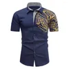 Men's Casual Shirts Large Size Men's Blouse Slim Fit Short Sleeve 2023 Summer Men Gold Black Chemise