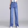 Jeans da donna Plus Large Size Donna Gamba dritta Denim Larga Vita alta Grigio Blu Moda Piatto sbiancato Stretch M 6XL 8XL 230111