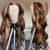 HD Body Wave Highlight Spets Front Human Hair Wigs For Women Spets Frontal Wig Pre Plucked Honey Blonde färgade syntetiska peruker