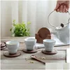 Plats Assiettes 6pcs / Set Japonais Noyer Noir Tapis En Bois Ménage Verre Tasse À Thé Tasse À Bière Tasse À Café Insation Pads Livraison Directe DHPzq