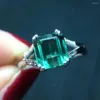 Klusterringar fina smycken real 18k vitt guld au750 naturlig gr￶n turmalin 2.6ct ￤delsten manlig brasilial ursprung f￶r m￤n g￥va