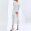 Vestidos casuais mulheres vestem manga longa de manga longa para a primavera de roupas bordadas de bordados veja através de damas de honra fêmea de casamento feminina