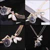 Pendant Necklaces Angel Wings Fashion Women Jewelry Crystal Gold Color Long Chain Necklace Butterfly Fairy Drop Delivery Pendants Dhuih