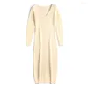 Casual Dresses HLBCBG Elegant Winter Long Sleeve Pullover Midi Dress Thick Warm Christmas Party V Neck Knit Women tröja