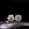 Brincos de diamante redondos criados com quatro garras de pedra grande para mulheres, homens, brincos de prata esterlina 925 reais, joias