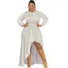 Plus Size Dresses Elegant Solid Night Party Dress For Women O Neck Long Sleeve Irregular Banquet Club Vestidos Birthday Gown Female Robe