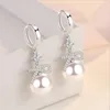 Dangle Earrings Chandelier Top Quality sterling 925 Silver for Lady Party Association Fashion Crystal Bowknot Drop Gift Womender Gift