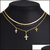 Pendant Necklaces Simple Short Chain Choker Statement Necklace Boho Vintage Gold Color Cross For Women Wedding Fashion Jewelrypendan Dhldr