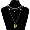 Choker Bohemian Multilayers Pearl Shells Charm Chain Necklace Metal Shell Pendant For Women Beach Wedding Party Jewelry