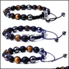 Charm armband 6 8 10mm tiger eye sten svarta p￤rlor armband fl￤tade kvinnor m￤n yoga hand str￤ng smycken v￤nskap g￥va droppe leverera dhy9h