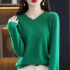 Dames truien Fallwinter 100 Pure Wool -pullovers Casual Ladies Tops Elegant Loose Basic Vneck Cashmere Sweater 230113