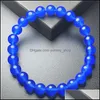 Perles de haute qualité en pierre naturelle Aigue-marine Bracelets Perles rondes Élasticité Corde Bleu Cristal Yoga Femmes Hommes Bracelet Psera Hombr Otgj9