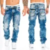 Jeans masculino moda clássica azul preto premium solto calças largas