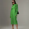 カジュアルドレス女性秋のファッションソリッドカラーショーウエストホロウアウトレディースドレス2023グリーンシャツの女性Vestidos NBH437