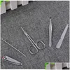 Nail Art Kits 5Pcs Stainless Steel Pedicure Scissors Clipper Tweezer Dig Ear Pick Spoon Knife File Utility Manicure Kit Drop Deliver Dhwke