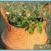 Storage Baskets Household Foldable Natural Seagrass Woven Basket Pot Garden Flower Vase Hanging Wicker Bellied 521 S2 Drop Delivery Dhhut