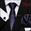 Neck Tie Set Fashion Business Black Floral Paisley Polyester Mens Strip Ties For Men Formal Luxury Wedding Neckties Drop Delivery Ac Oty6O