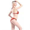 Damenbadebekleidung Solide Frauen Rot Zweiteiliger Badeanzug Push Up Sexy Trägerlos Bikini Set Niedrige Taille Badeanzug Für Weibliche Strandkleidung