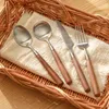 Dinnerware Sets Walnut Handle 304 Stainless Steel Knife Fork Spoon Tableware Korean Western Set Small Fresh