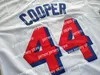축구 유니폼 남자 Joe Coop Cooper #44 Baseketball 맥주 영화 저지 버튼 다운 흰색 야구 유니폼 고품질