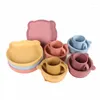 Dinnerware Sets 5PCS/Set Bear Silicone Tableware Set Waterproof Baby Cartoon Supplement Bowl Plate Spoon Fork Non-slip