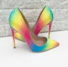 2023 Rainbow High Heelscolorful Rainbow Impreso Punta estrecha Stiletto Tacones altos Mujer Señora Mujer 12 cm 10 cm 8 cm Zapatos de tacón alto Bomba