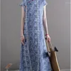 Ethnic Clothing Cotton Linen Traditional Chinese Dress Qipao Summer Cheongsam Oriental Vintage Floral Printed Sundress Vestidos 11765