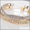 Bangle Elegant Classic Crystal Cuff Bracelets For Women Gold Color Simple Femal Opening Bangles Wedding Jewelry Accessories Drop Deli Otgvm