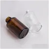 F￶rpackningsflaskor 30 ml glasflaska platt skodare frostad/transparent/b￤rnsten runda eteriskt oljeserum med glas dropper kosmetisk trav dhgfc