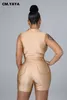 Dwuczęściowa sukienka CM. Yaya Elegancka aktywna setowa koszula bez rękawów Top i szorty Tracksuit Dwa 2 -częściowe zestawy fitness 2022 Summer T230113