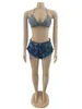 Echoine Sexy Denim Soutien-Gorge et Short Deux Pièces Ensemble Moulante À Lacets Haut Court Gland Effiloché Short Denim Jeans Plage Bikini Costume T230113